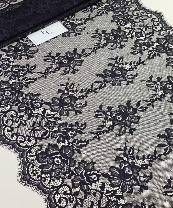 Black Chantilly eyelash lace trim fabric europe