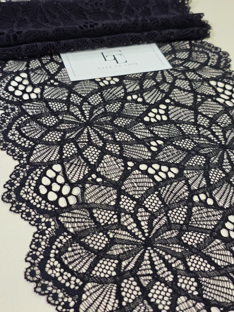 Black stretch elastic geometric lace trim french fabric europe