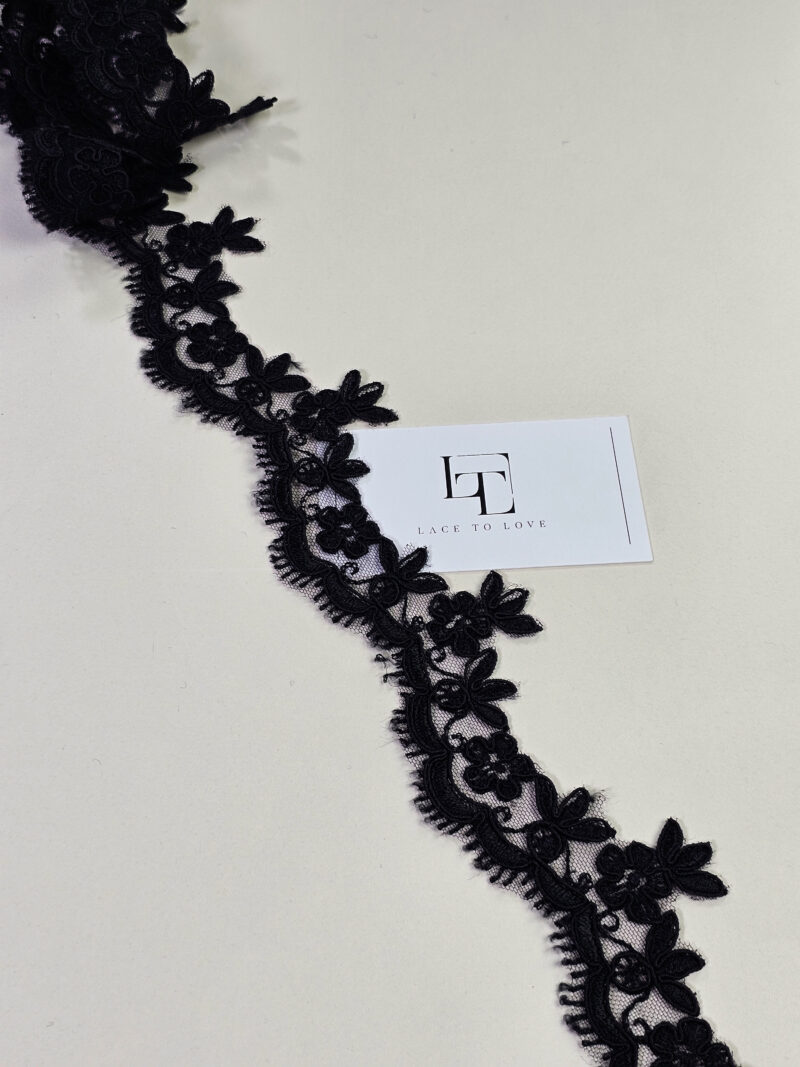 Black embroidery luxury lace fabric sold by the meter online Europe