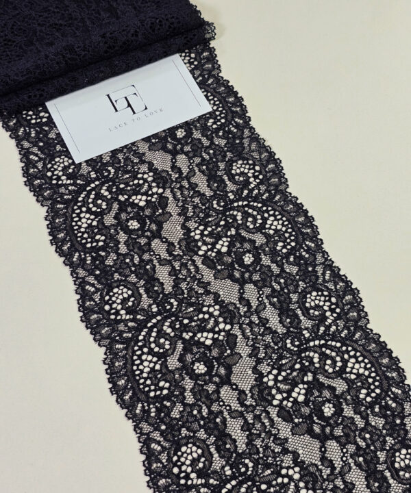 Black elastic stretch lace trimming fabric buy online by the meter