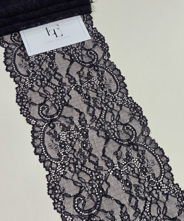 Black elastic stretch lace trimming fabric buy online by the meter