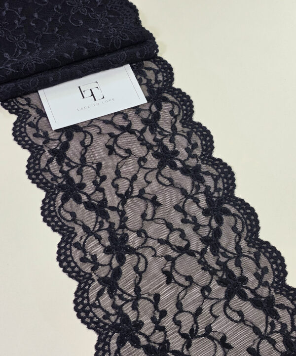 Black elastic stretch lace trimming fabric buy online by the meter
