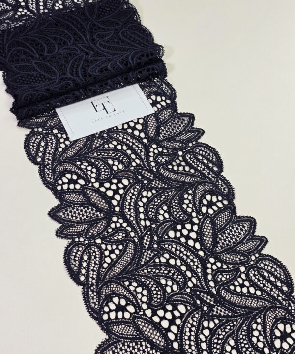 Black elastic stretch lace trimming fabric buy online by the meter