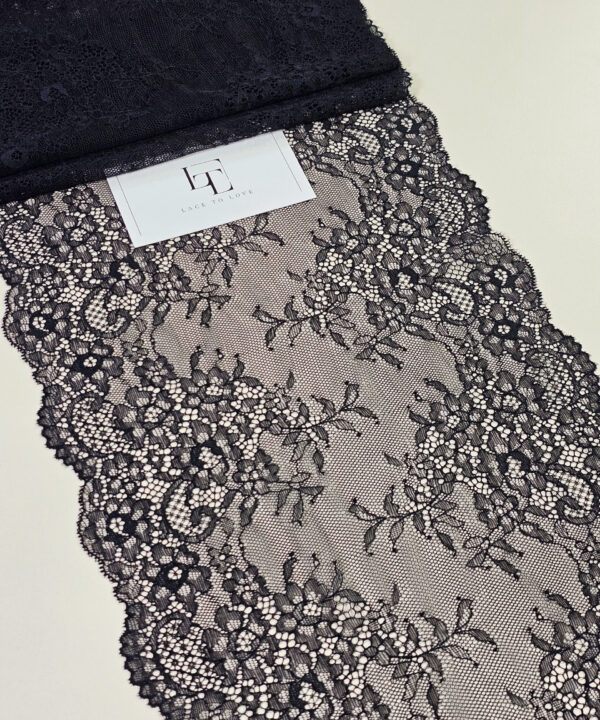 Black elastic stretch lace trimming fabric buy online by the meter