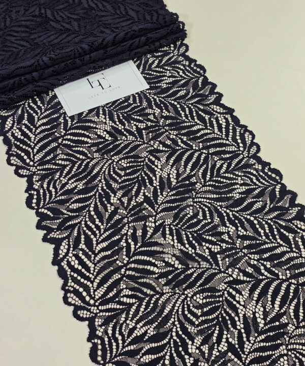 Black elastic stretch lace trimming fabric buy online by the meter
