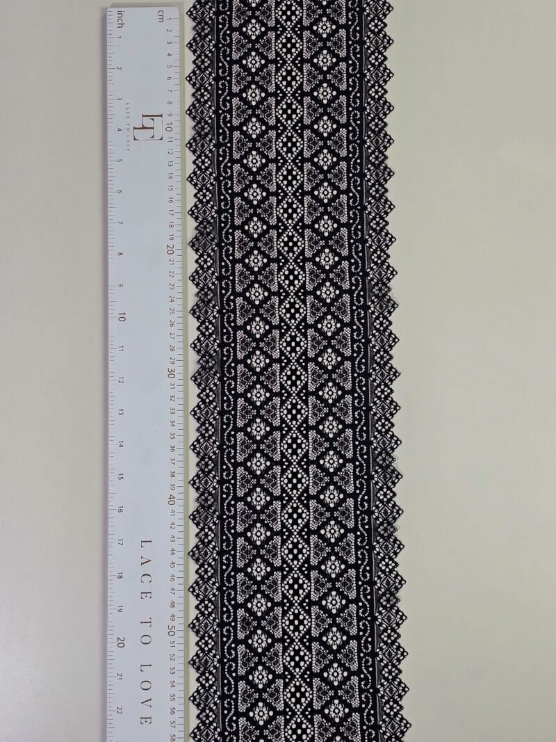 Elastic stretch black geometric lace border