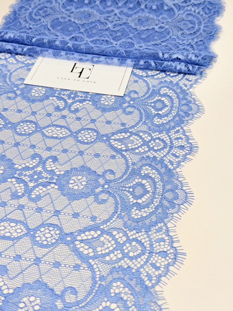 Blue Chantilly eyelash lace trim fabric europe