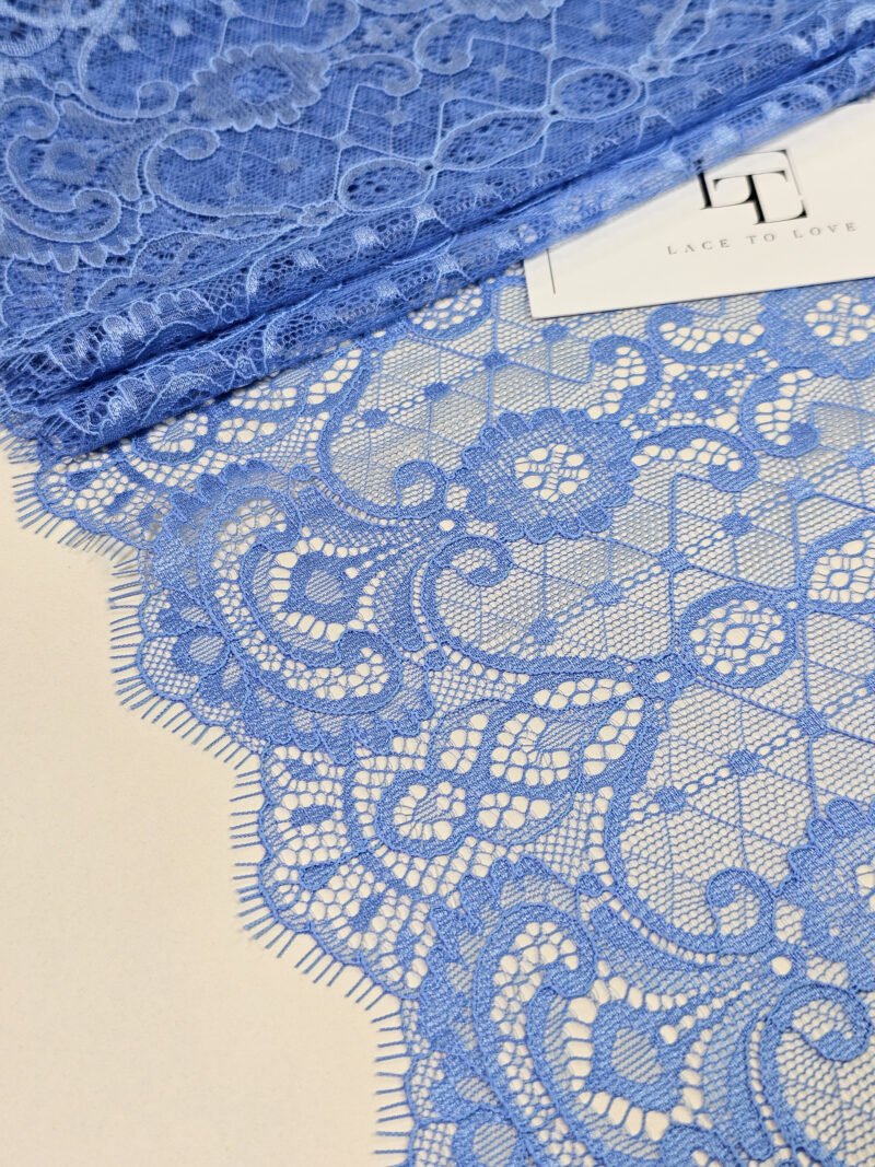 Dark blue French Chantilly lace trimming buy online by the meter