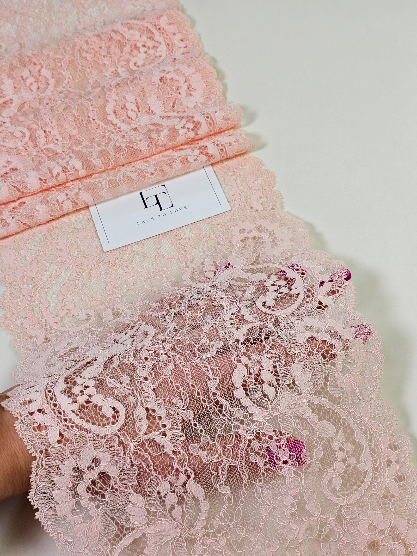 Pink Chantilly eyelash lace trim fabric europe