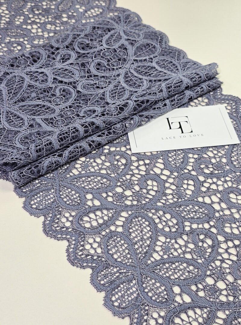 Grey elastic stretch geometric lace trimming fabric buy online by the meter