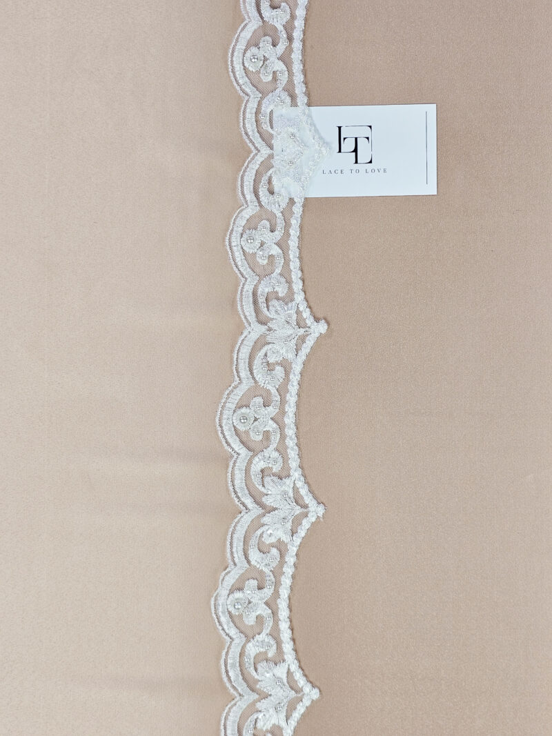 White beaded lace trimming fabric buy online by the meter