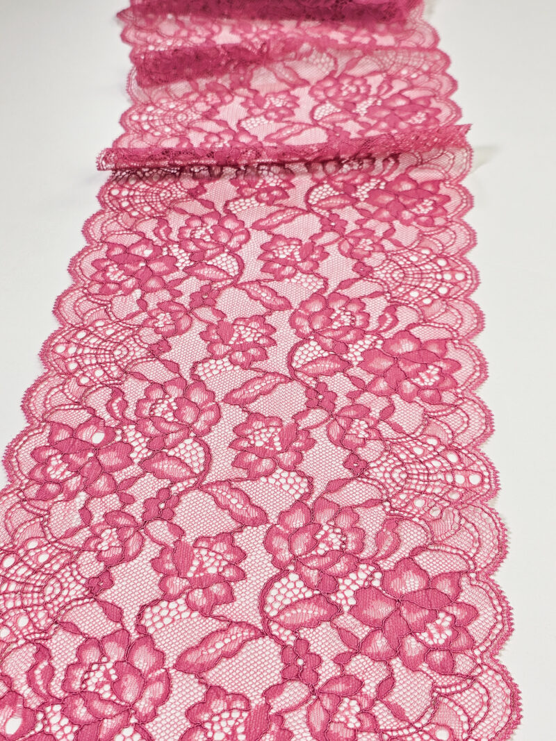 Pink stretch lace ribbon sold by the yard