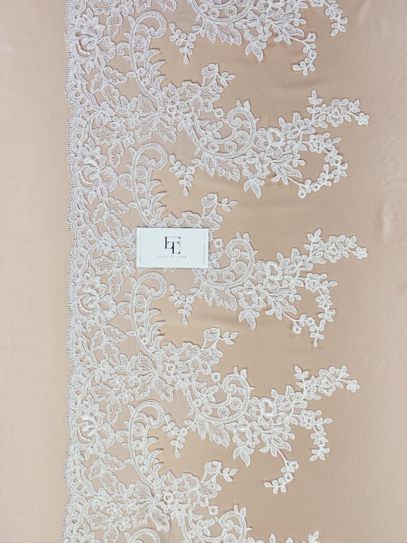 Off white embroidery lace trimming fabric buy online by the meter