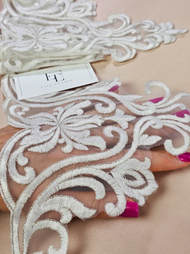 Ivory embroidery lace fabric trim sold by the yard