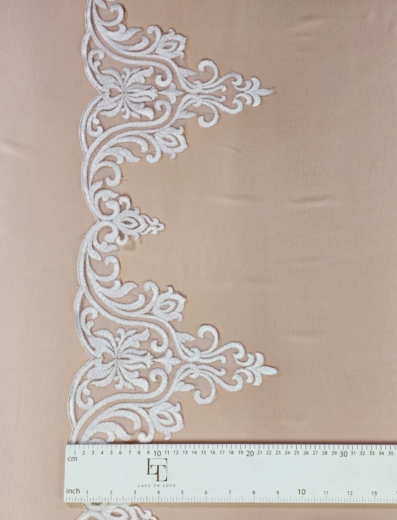 Delicate white embroidery lace fabric trimming