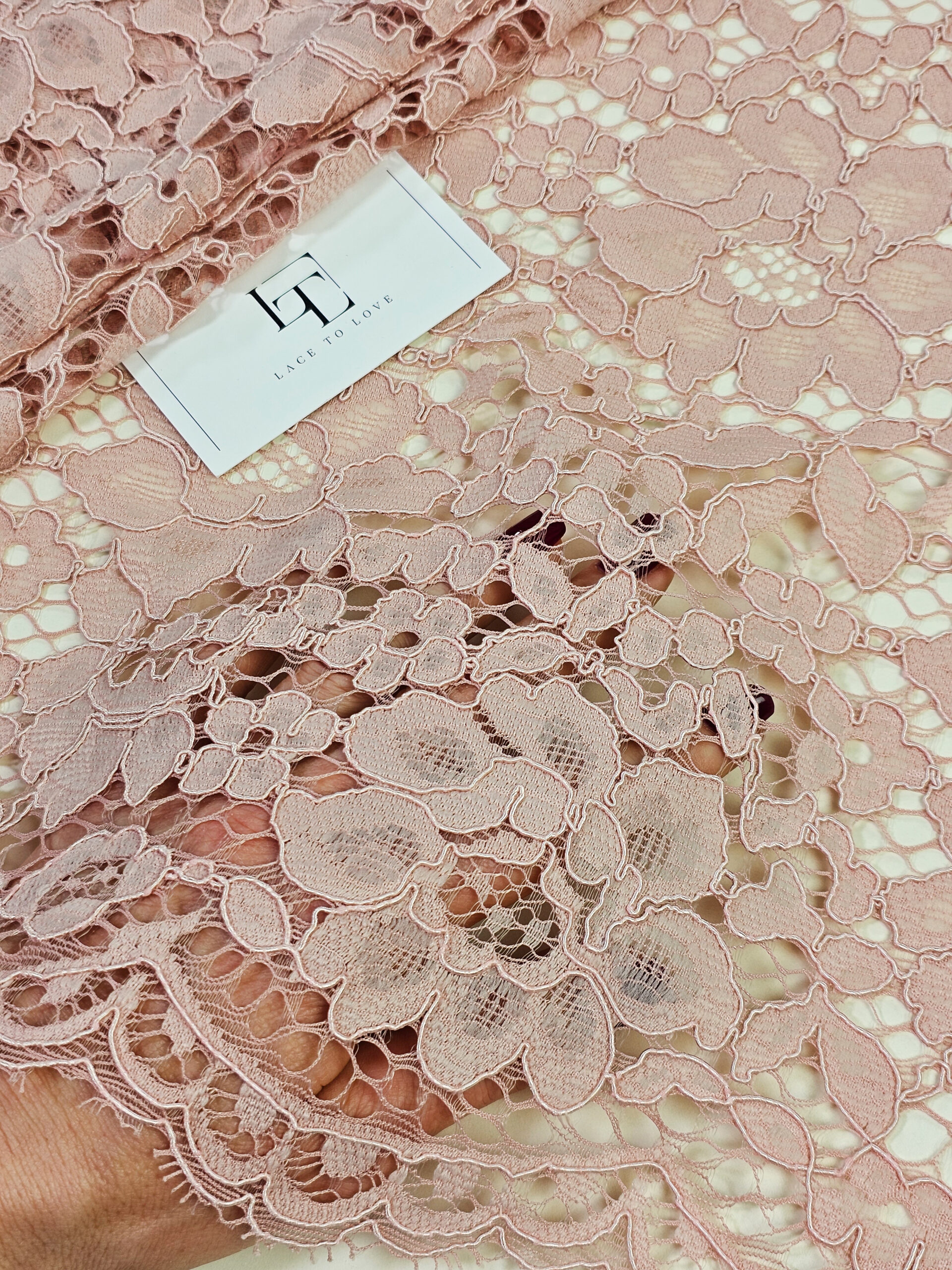Heavy blush pink scalloped saree lace fabric