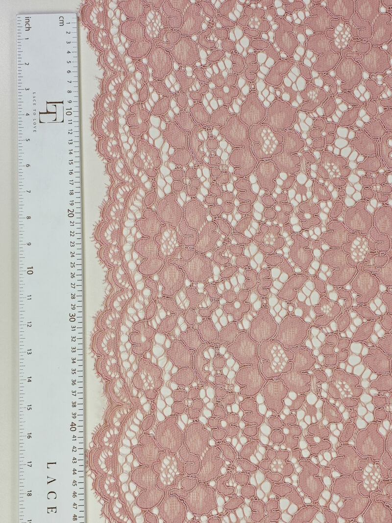 Blush Salmon pink lace fabric sold by the meter online shop