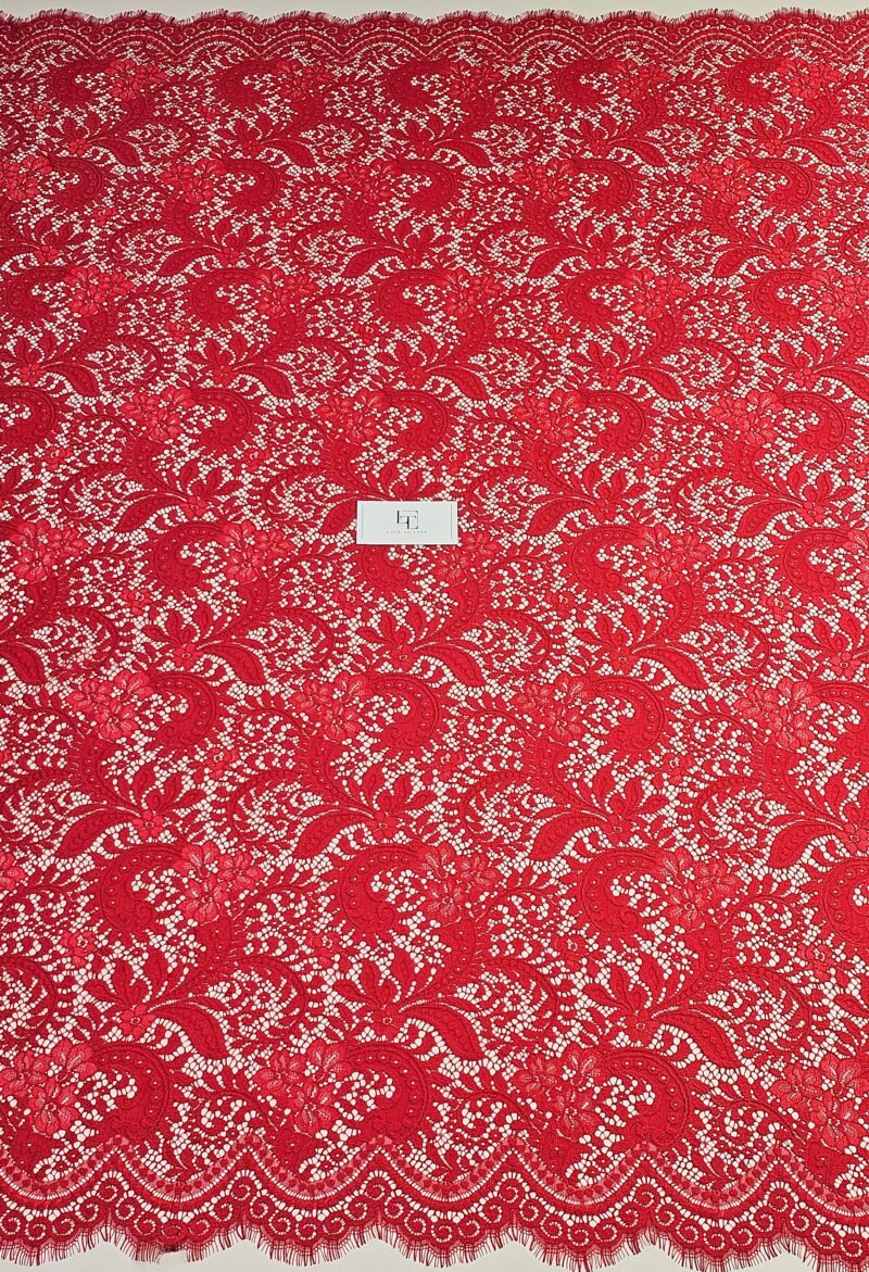 Red Spanish alencon lace fabric europe