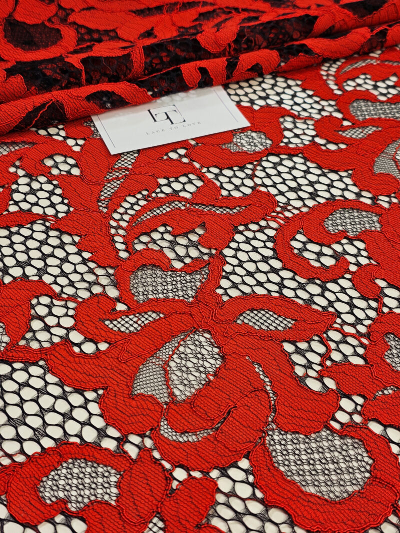 Black Orange Spanish Alencon lace fabric buy online by the meter
