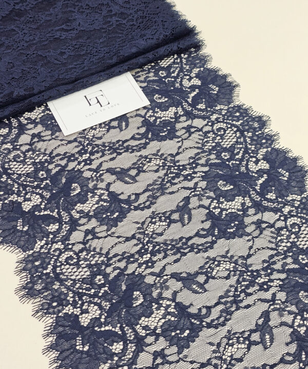 Blue Chantilly eyelash lace trim fabric europe