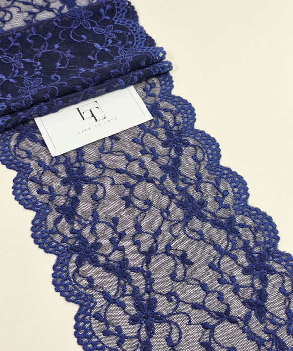 Blue elastic stretch lace trimming fabric buy online by the meter