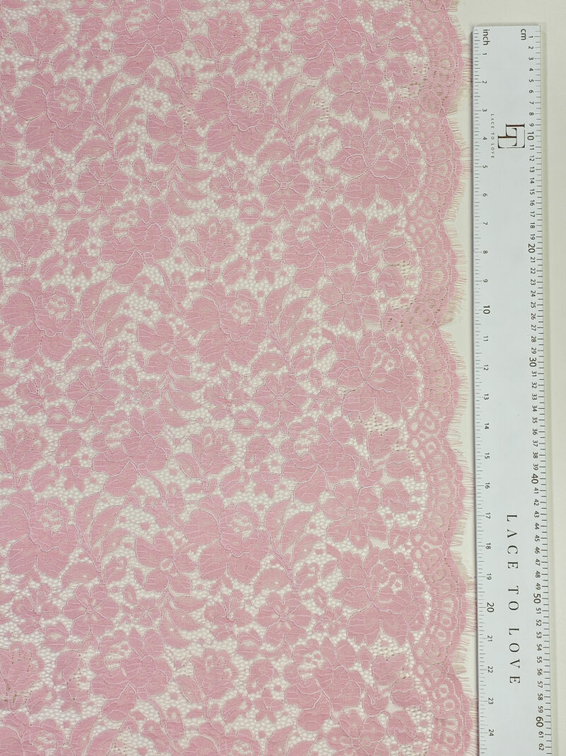 Light baby pink flower lace for saree cloth sold by the yard