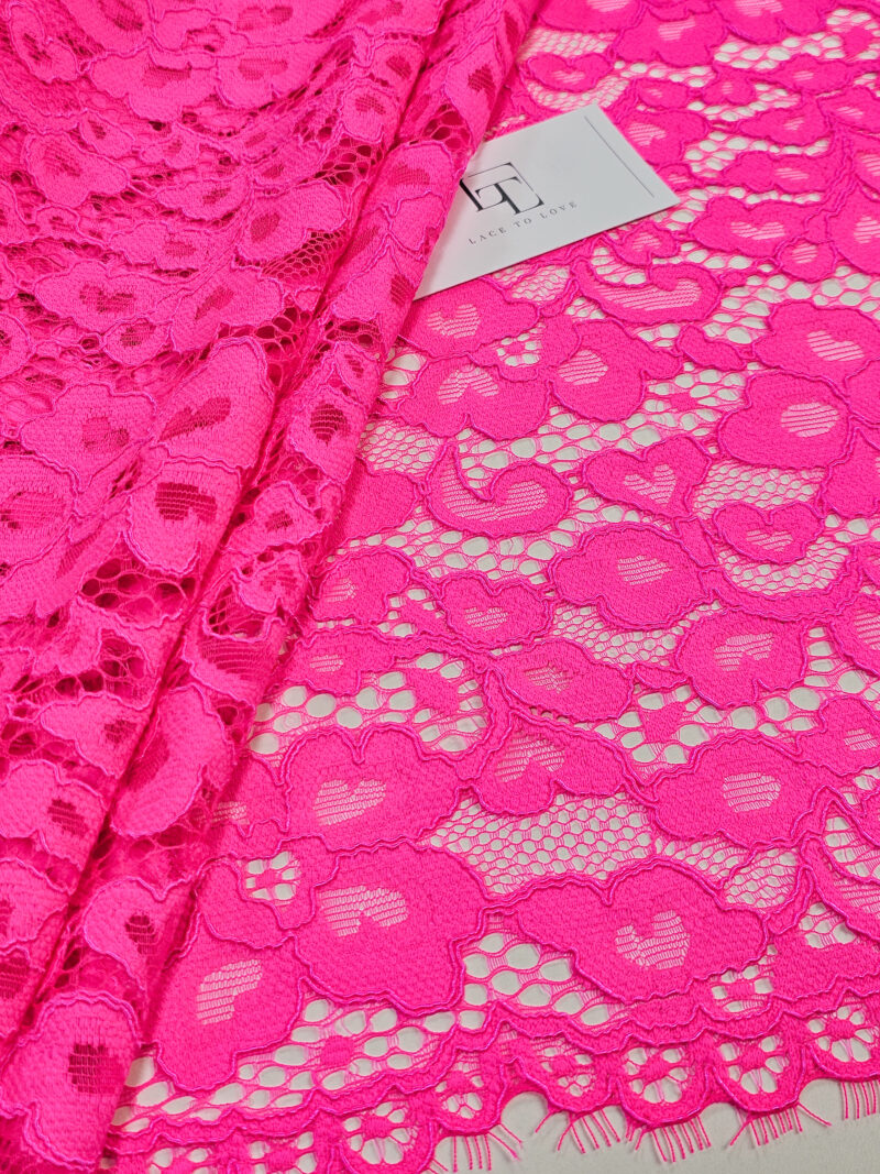 Bright pink flower lace for saree cloth sold by the yard