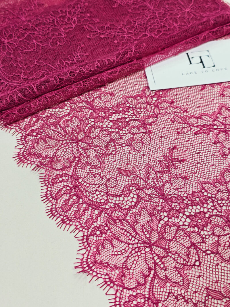Dark pink French Chantilly lace trimming buy online by the meter