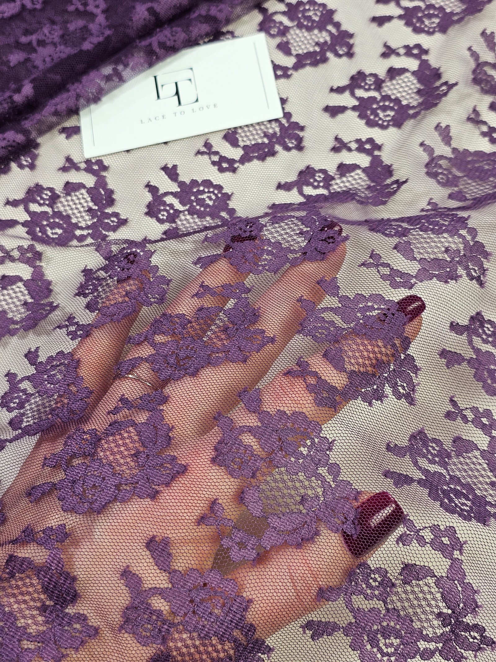 Dark violet lilac lace cloth sold by the yard