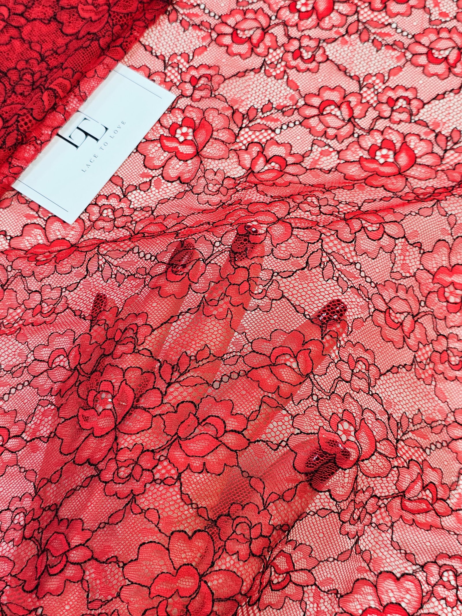 Red French Chantilly bridal lace fabric buy online by the meter