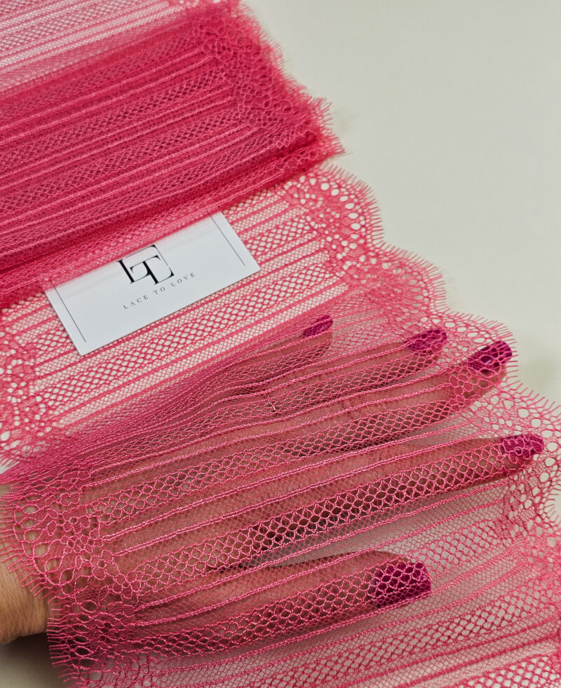 Pink macrame eyelash lace trim fabric europe