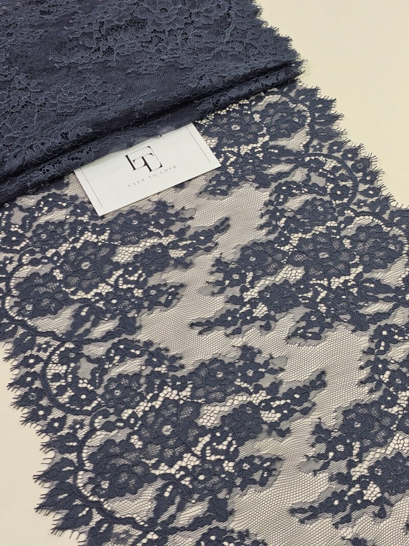 Grey French Chantilly lace trimming buy online by the meter