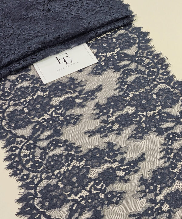 Grey French Chantilly lace trimming buy online by the meter