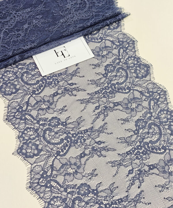 Grey French Chantilly lace trimming buy online by the meter
