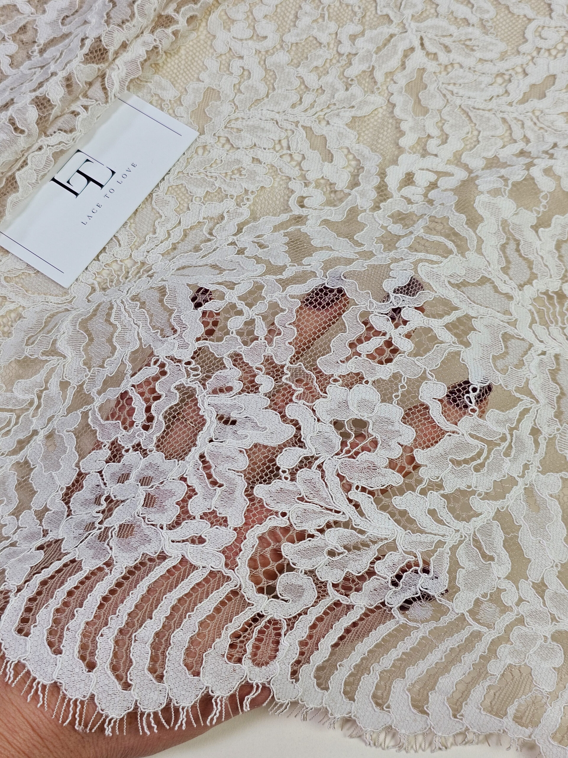 Light beige nude lace cloth sold by the yard