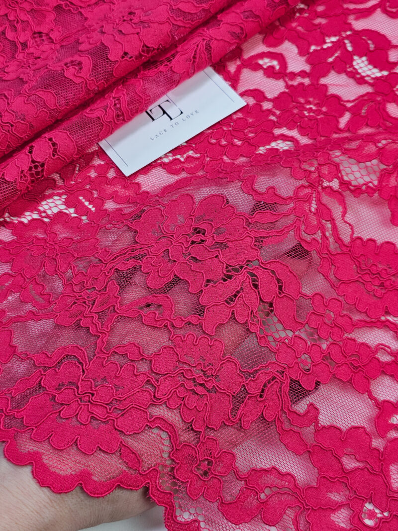 Red pink flower lace for saree cloth sold by the yard