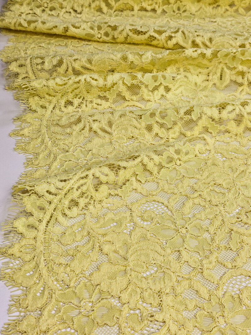 Pale yellow Spanish Alencon lace fabric buy online by the meter