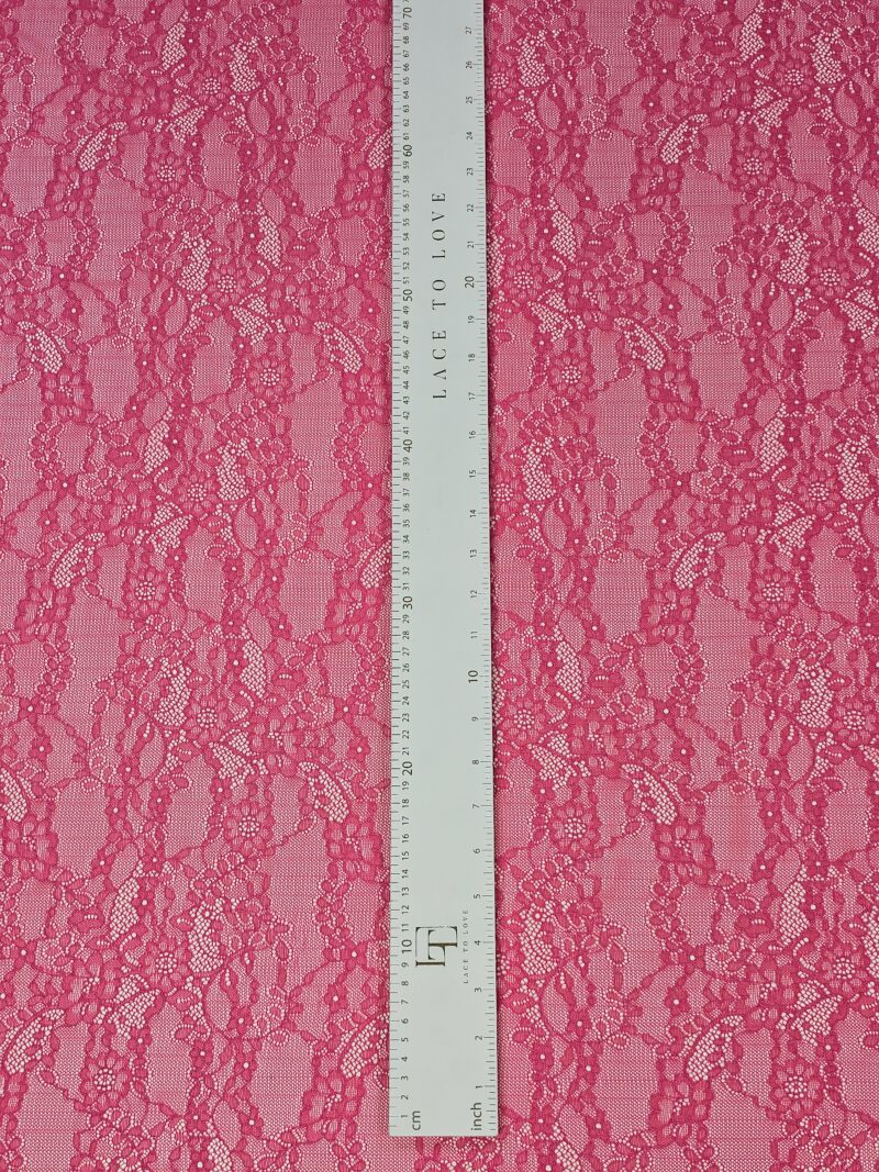 Pink elastic stretch lace fabric buy online by the meter