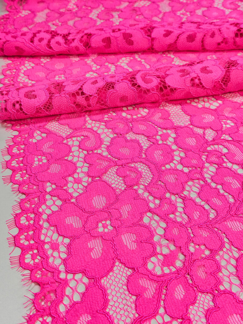 High quality neon pink lace fabric by the meter