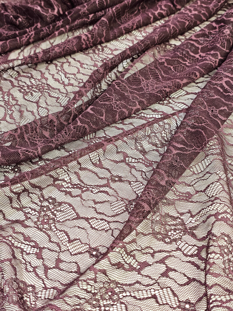 Brown stretch lace fabric sold by the meter online shop