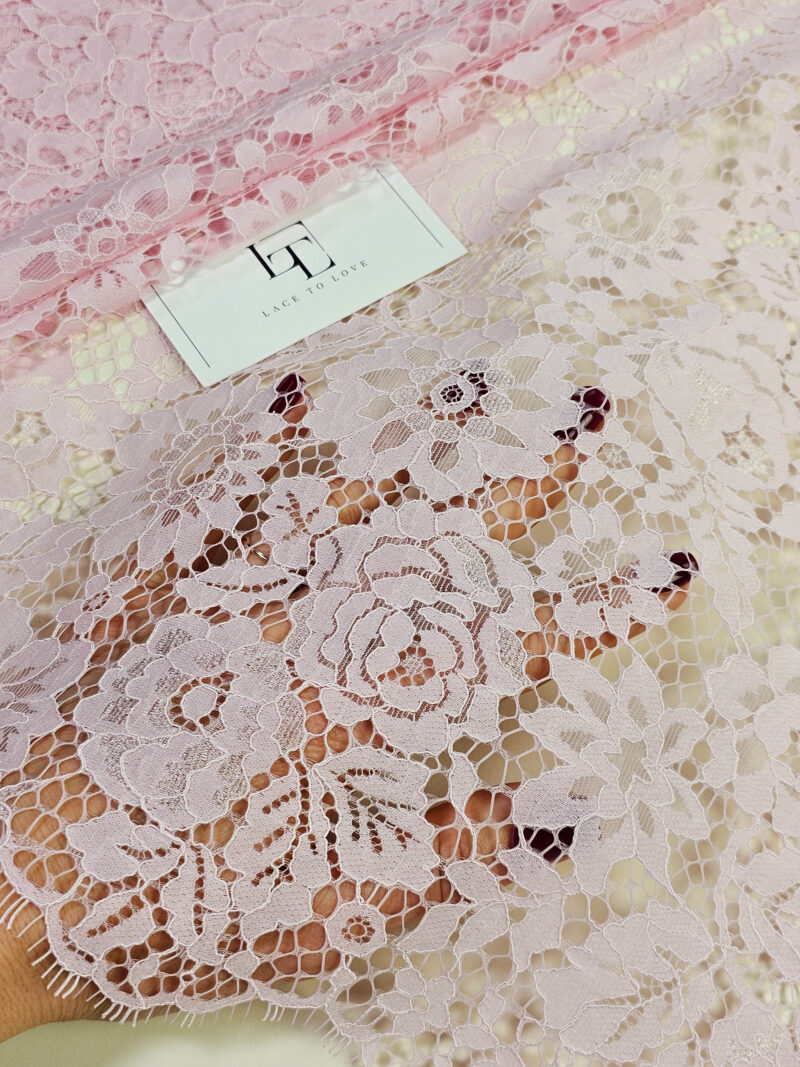 Heavy blush pink scalloped saree lace fabric