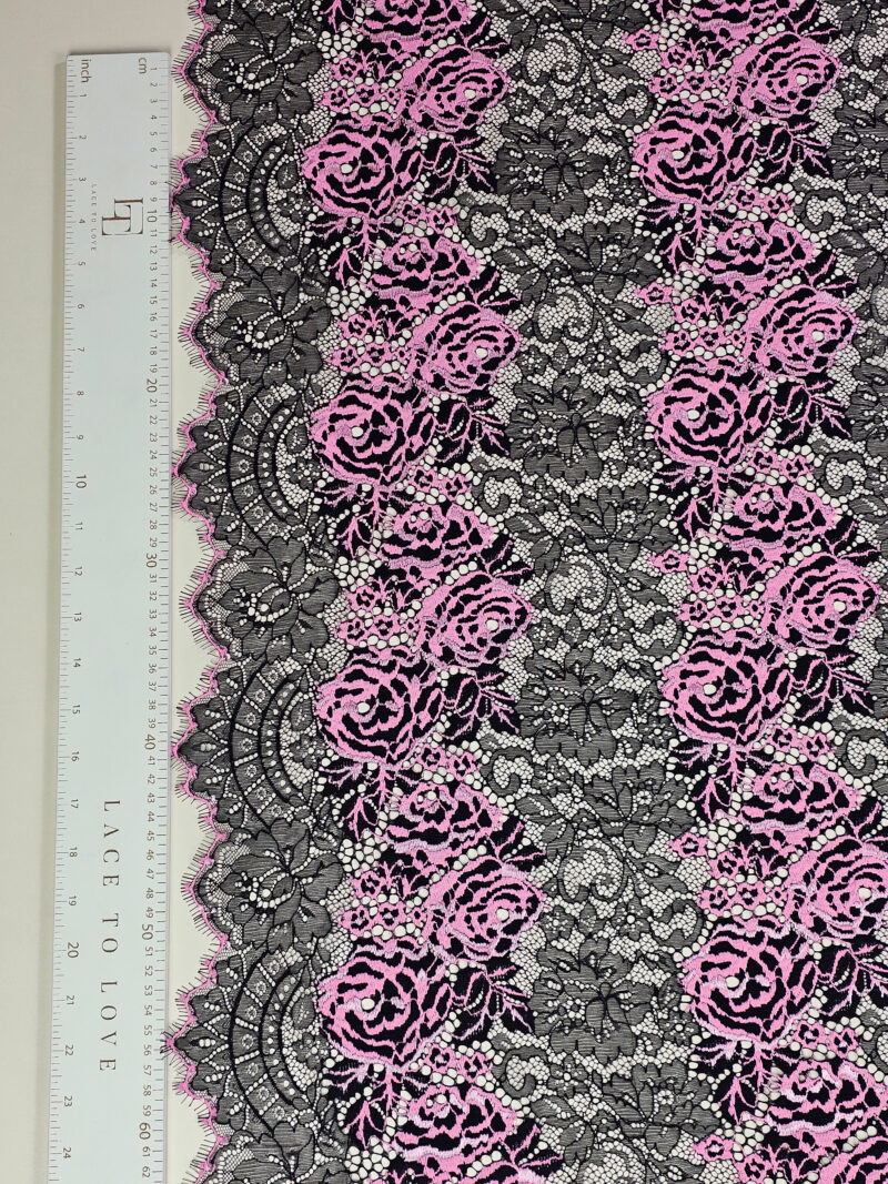 Pink black lace fabric sold by the meter online shop