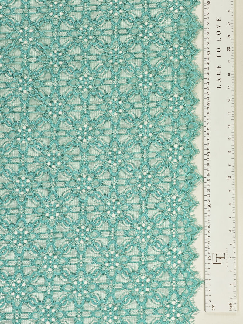 Mint green lace fabric sold by the meter online shop