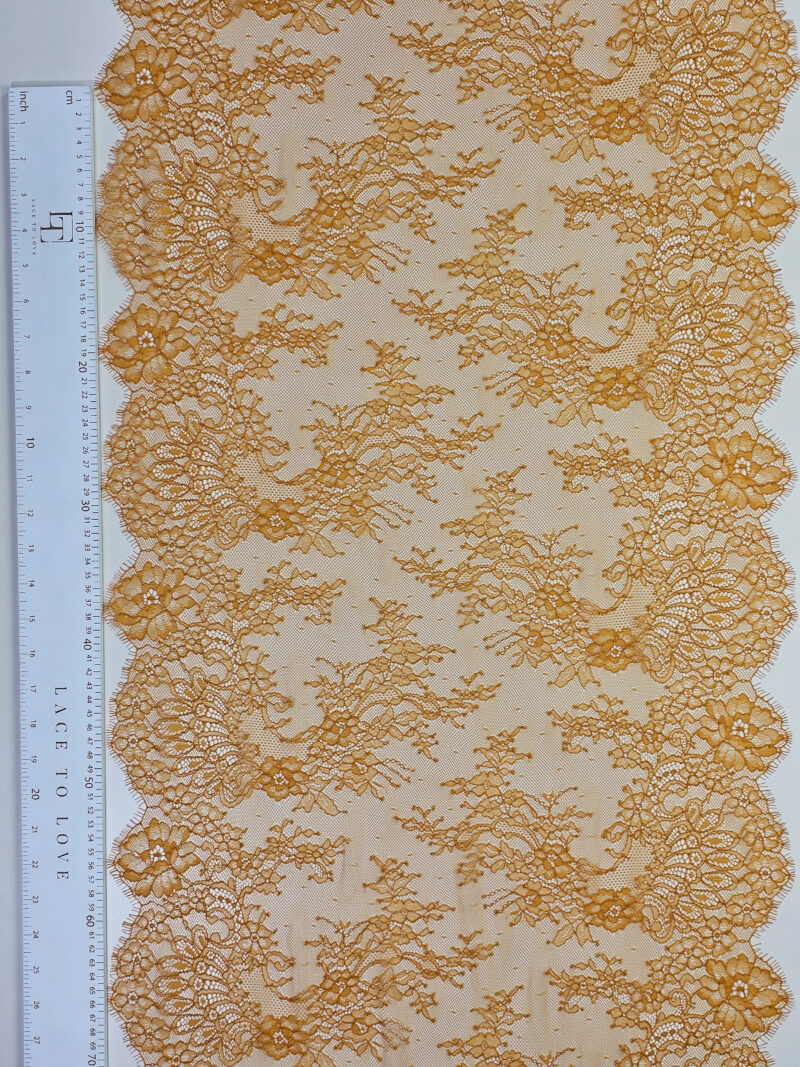 Mustard brown lace edging sold by the meter online shop