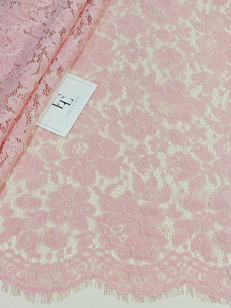 Blush baby pink lace fabric sold by the meter online shop