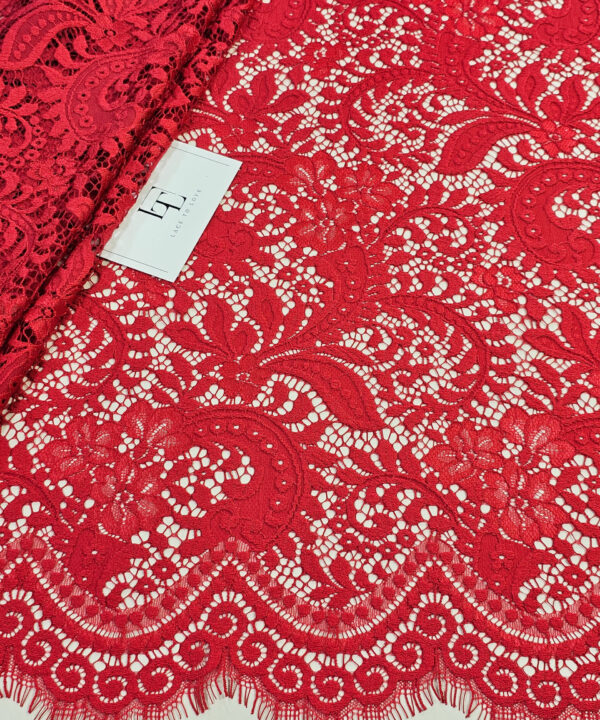 Red alencon lace fabric sold by the meter online shop