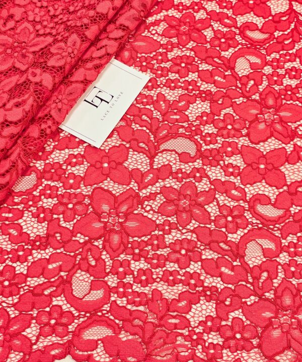 Red guipure lace cloth sold by the yard