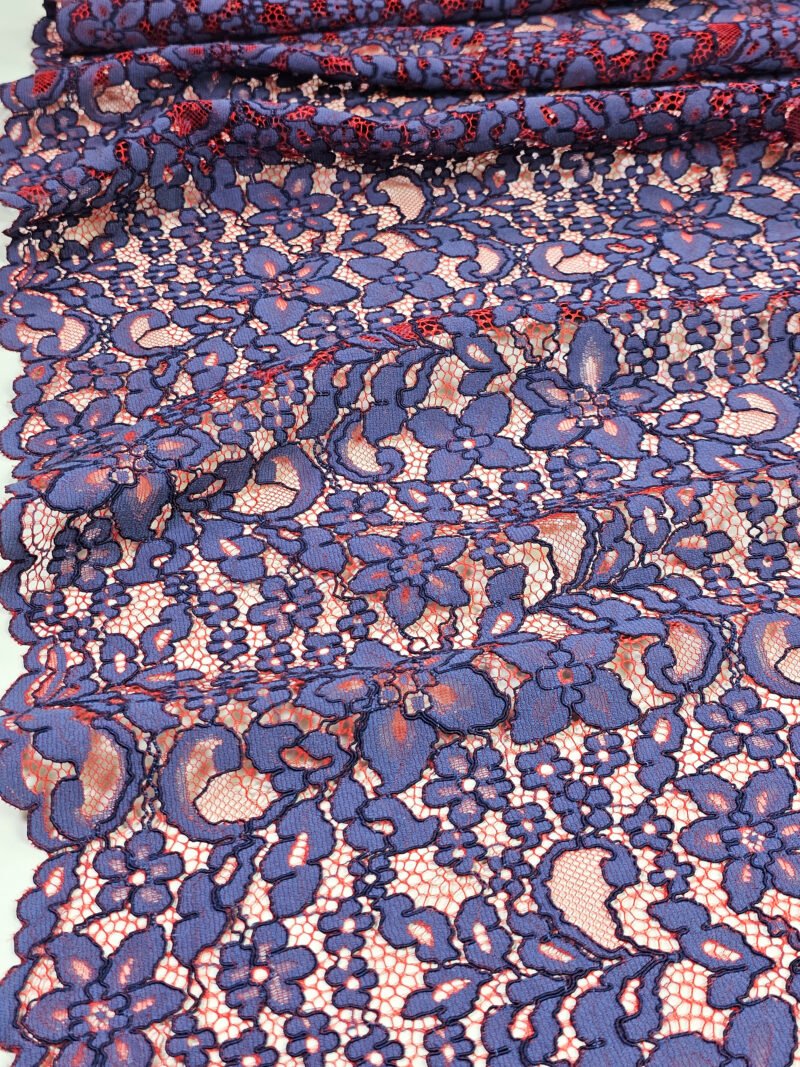 Red guipure lace cloth sold by the yard