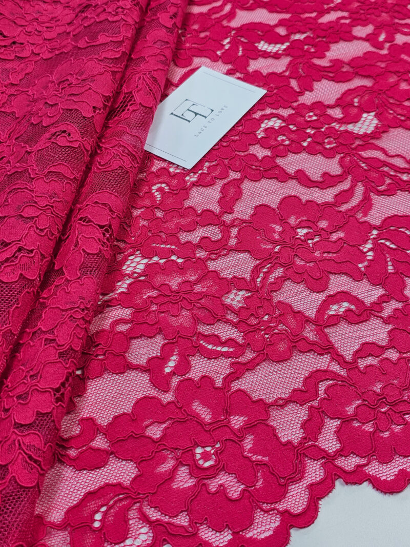 Bright pink lace fabric sold by the meter online shop