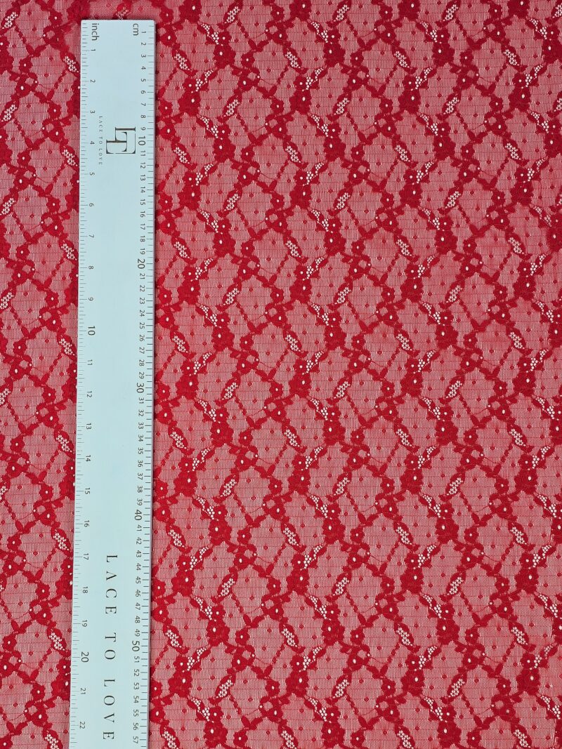 Red stretch lace fabric sold by the meter online shop